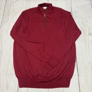 Peter Millar 1/4 Zip-Up Sweater Red merino wool long sleeve XL